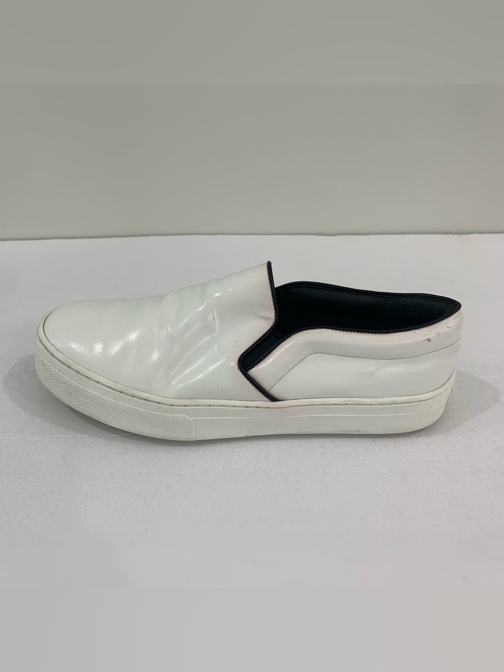 Celine Sneakers Women Sz 38 White Pattern Leather Slip On FlatForm Italy